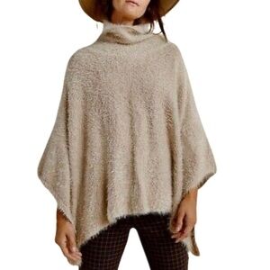 Akemi & Kim | Anthropologie NWT Eyelash Metallic Eyelash Knit Poncho Sweater O/S